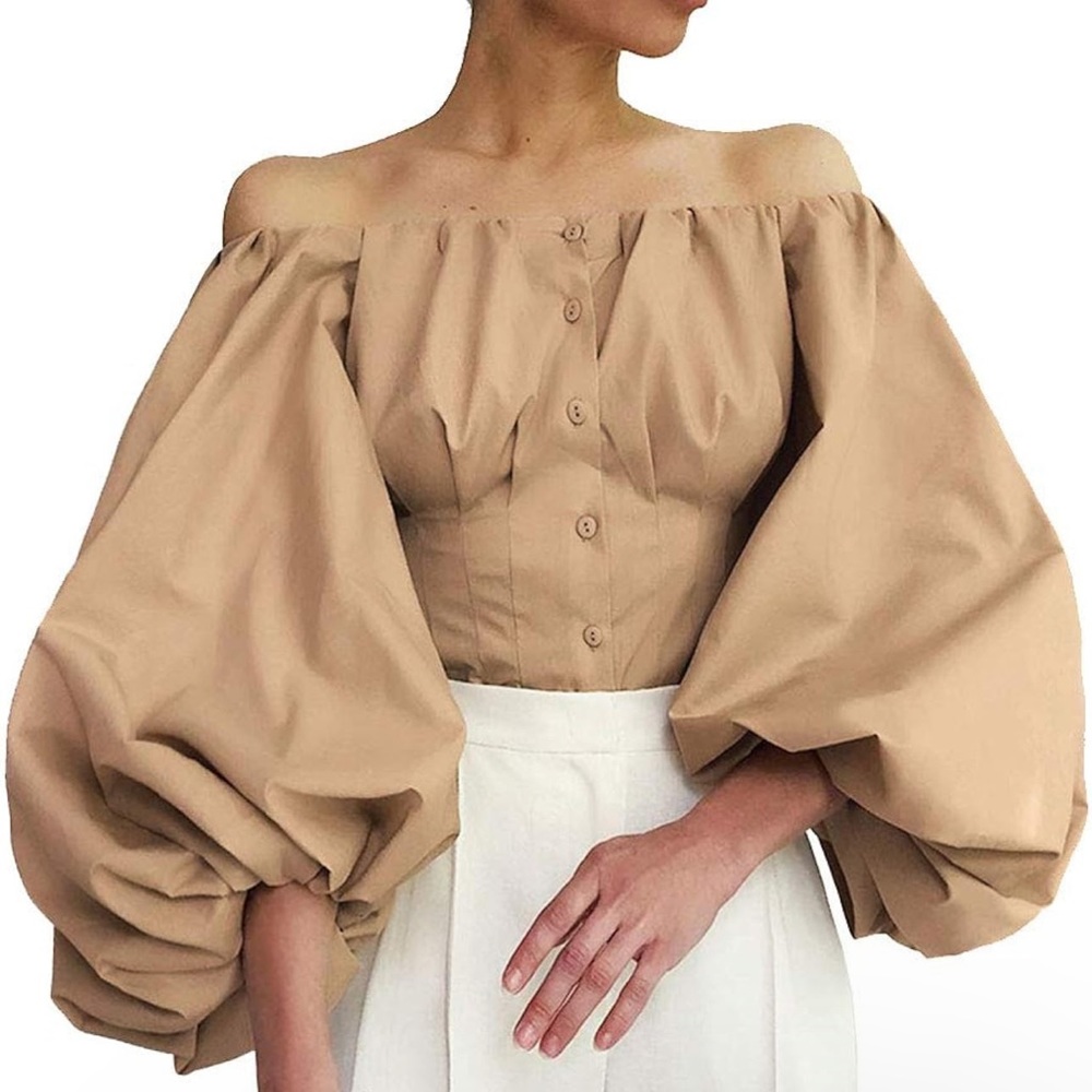 Romantic Cottage core Premium button up, off the shoulder blouse.